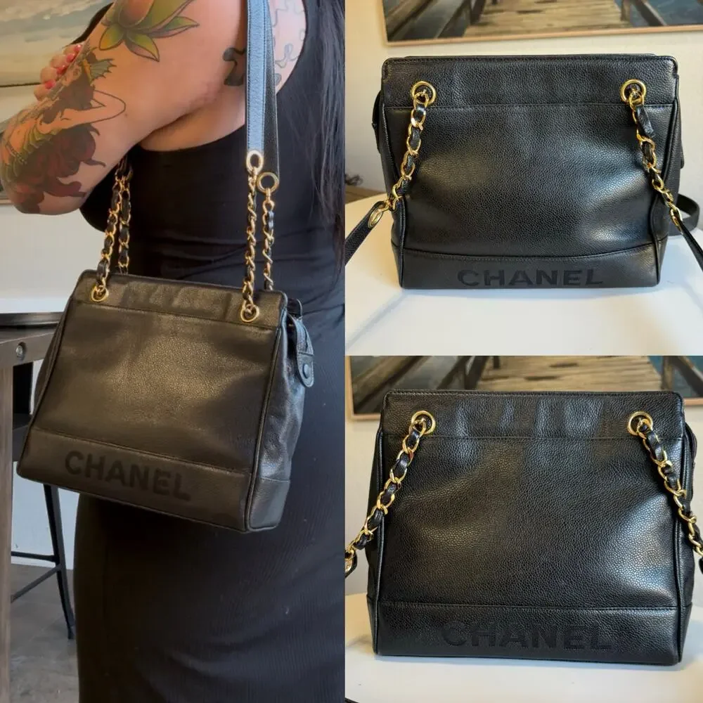 💎✨IT GIRL✨💎 Authentic CHANEL Caviar Shoulder Bag Black Gold Hardware - Picture 1 of 11